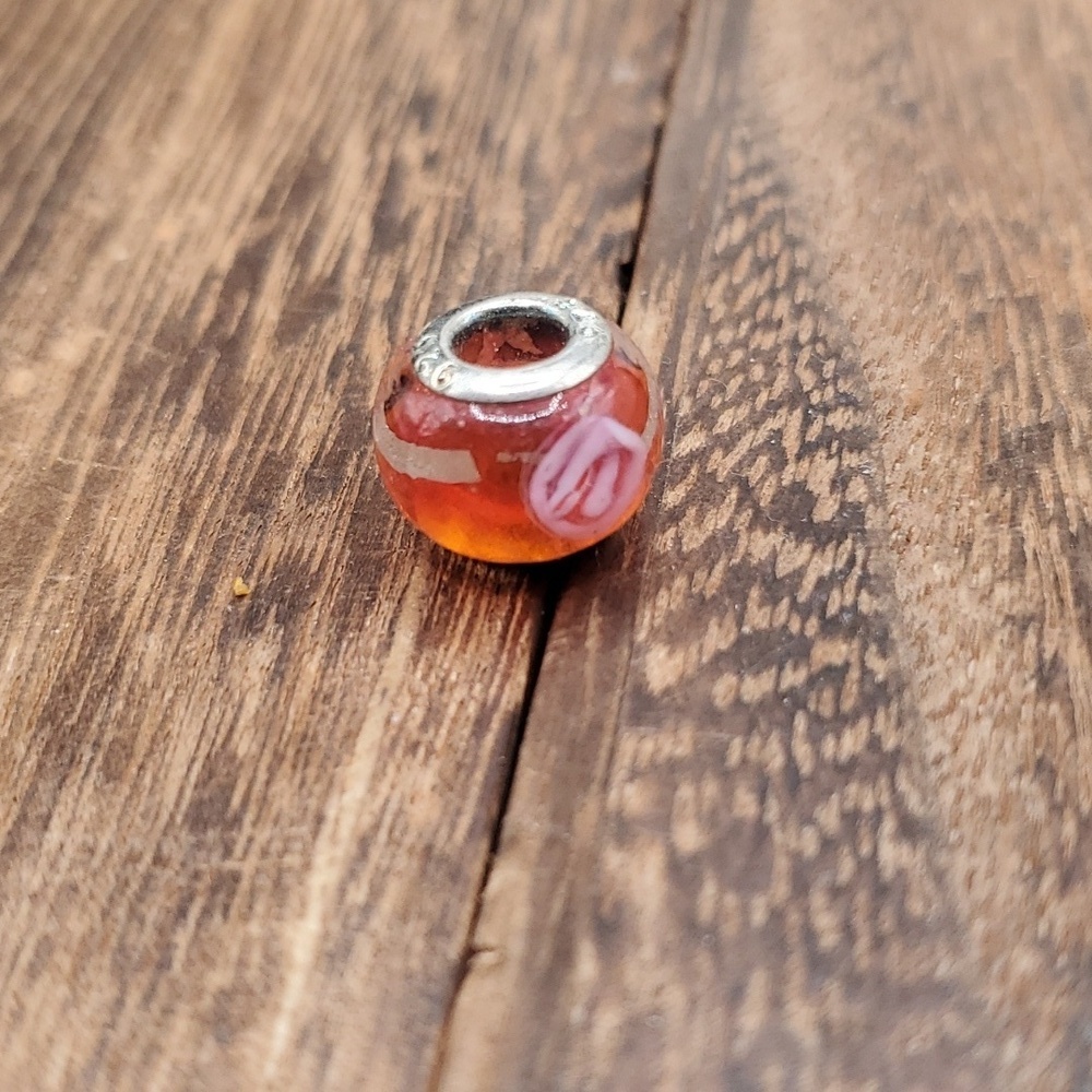 Rose pink glass charm sterling silver